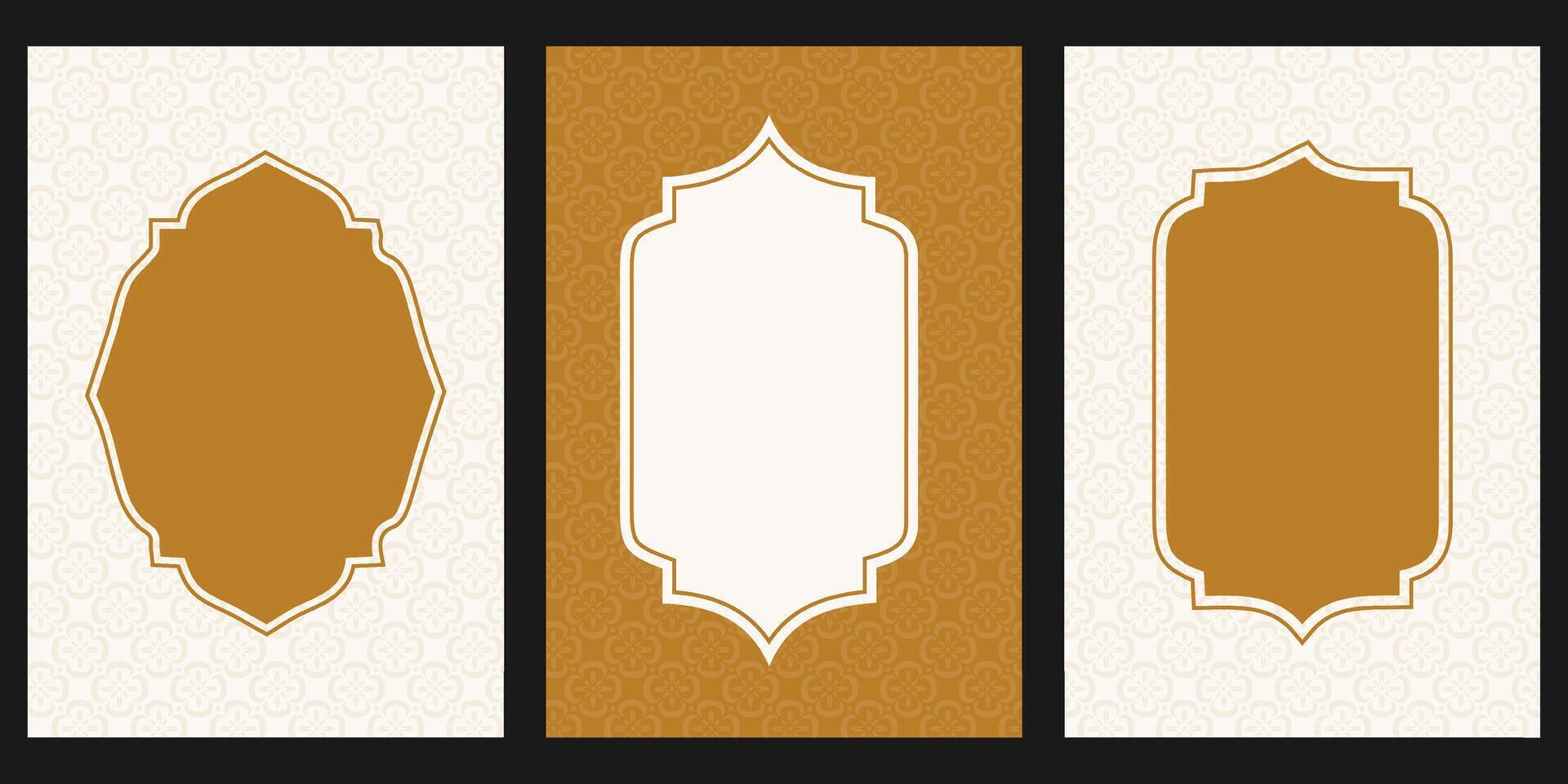 set of ramadan card banners with gold and white patterns vector