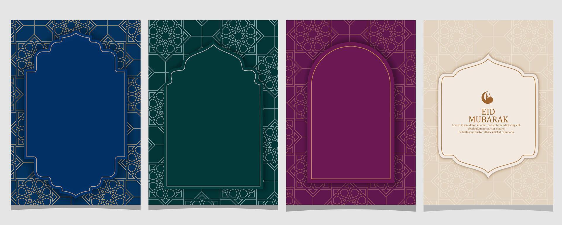 eid mubarak or ramadan card template set with islamic design vector