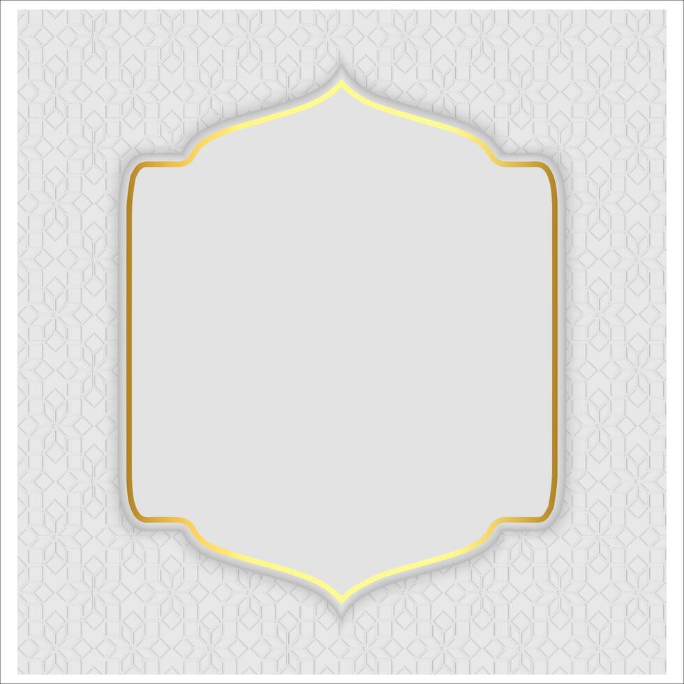 a white islamic frame with gold trim on a gray background for ramadan vector