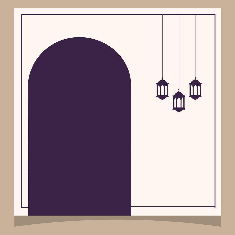 ramadan greeting card with arabic lanterns and arabic text vector