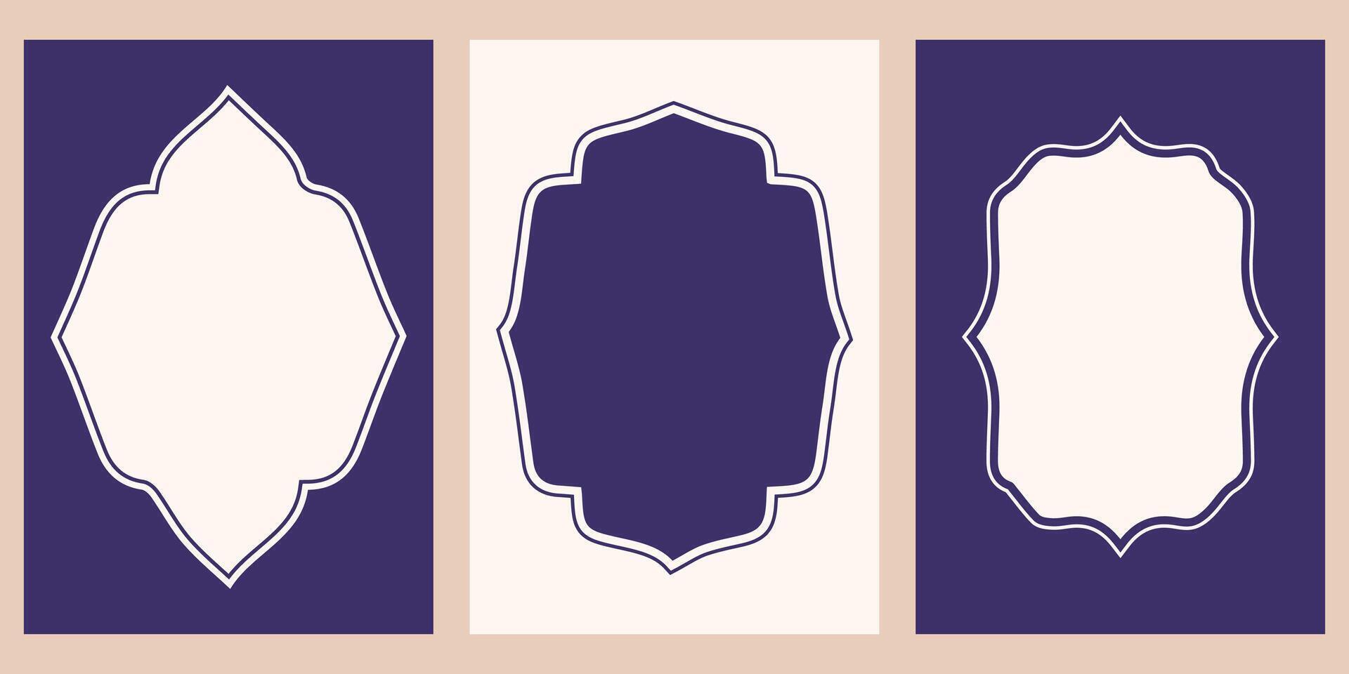 three different types of islamic frames with different designs for ramadan card with copy space vector