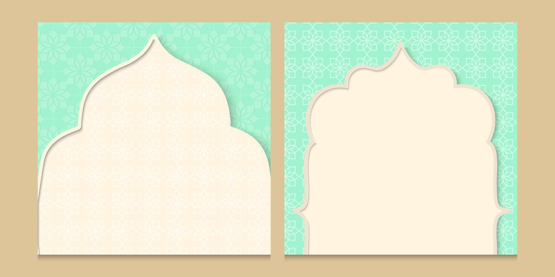 two cards with arabic card design on a green background for ramadan vector