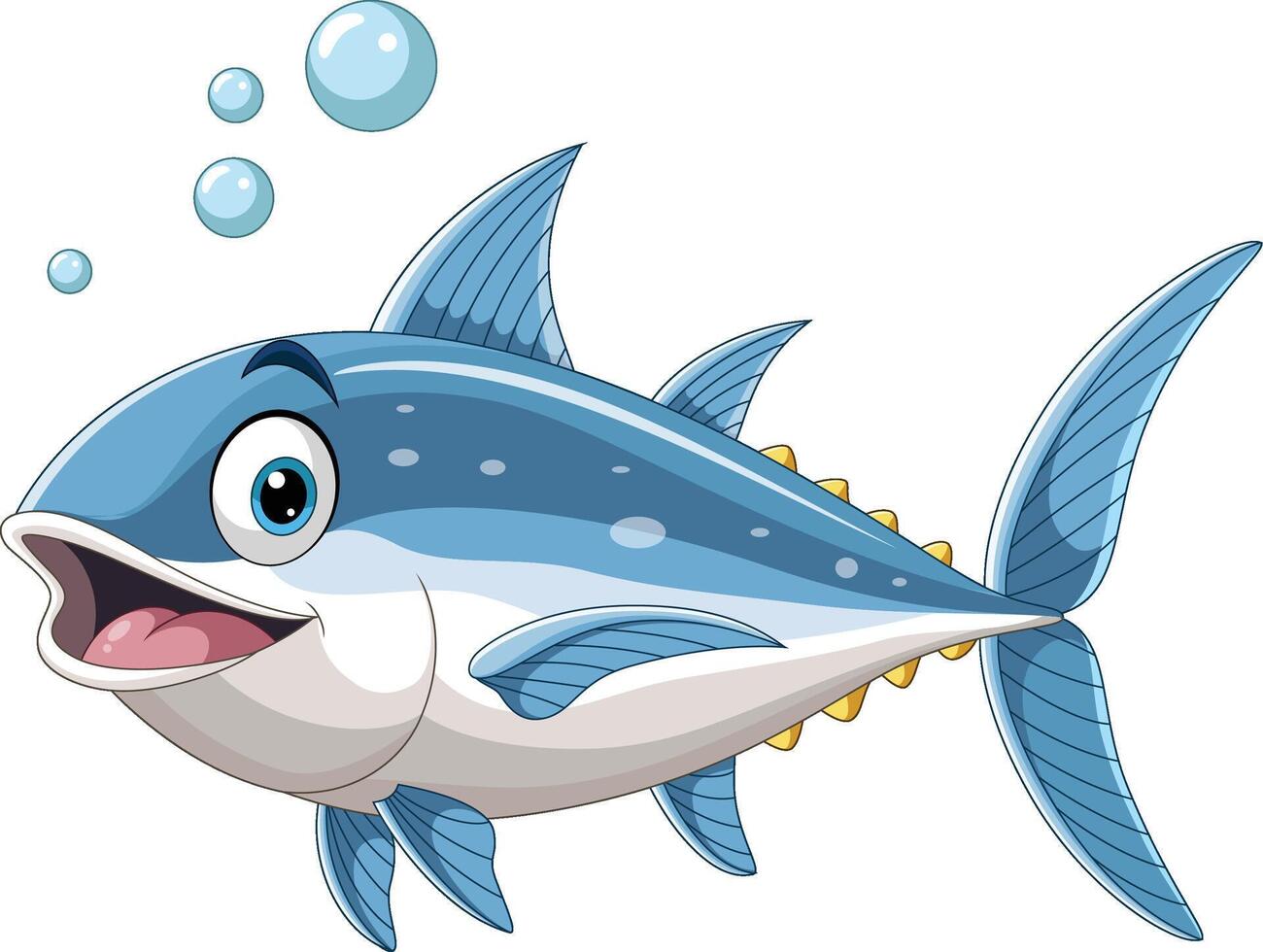 Illustration of cartoon tuna swimming in the ocean vector