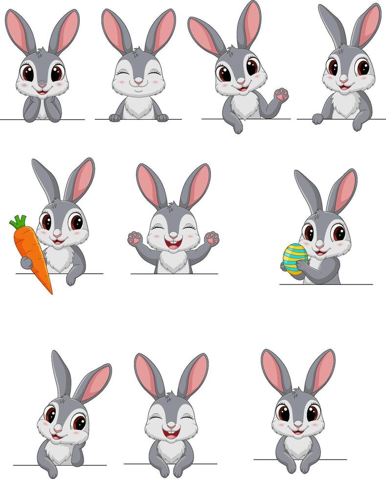 Cartoon cute rabbit collection set vector