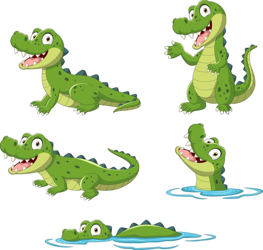 Cartoon funny crocodile collection set vector