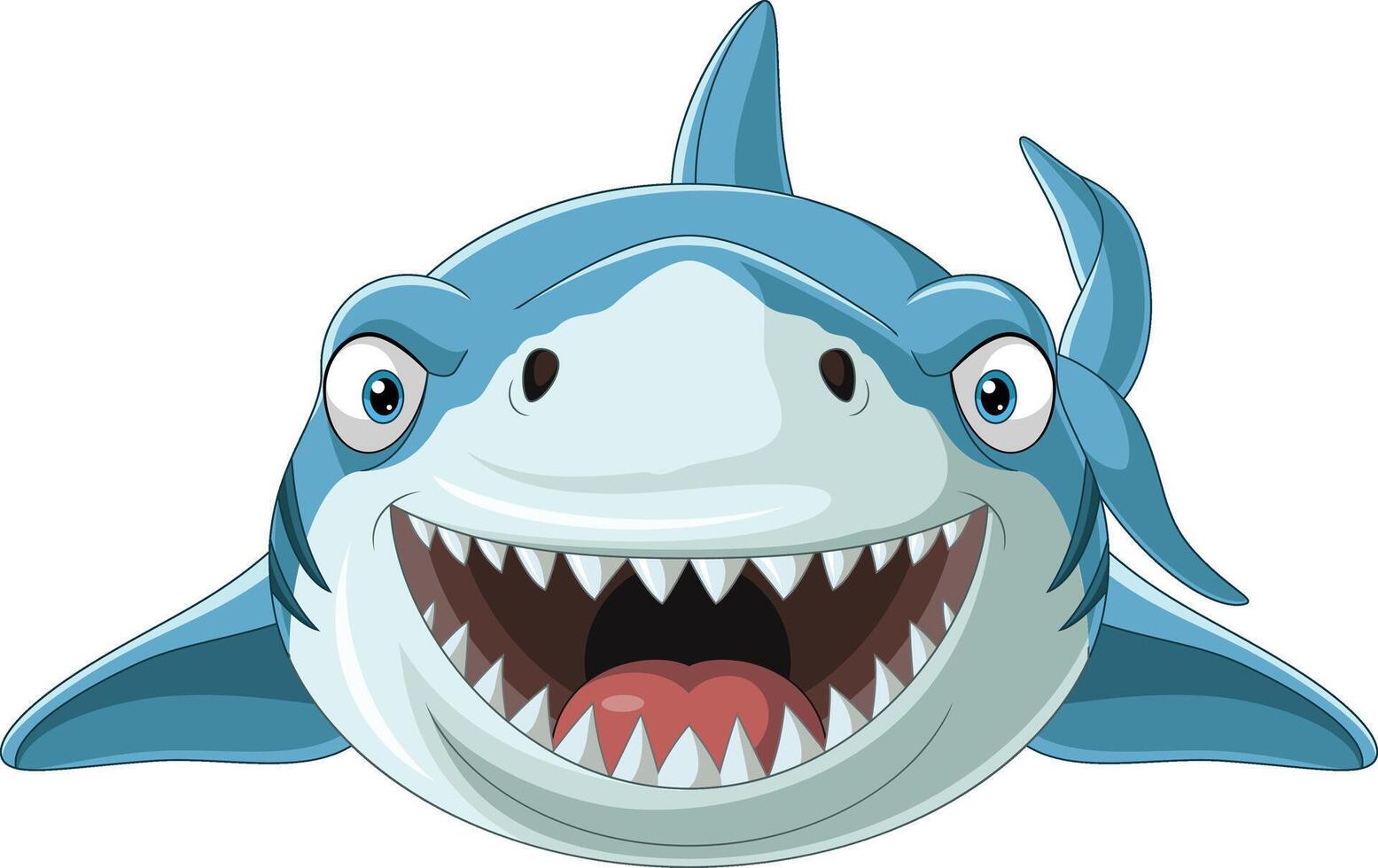 Illustration of cartoon happy shark front view angle vector