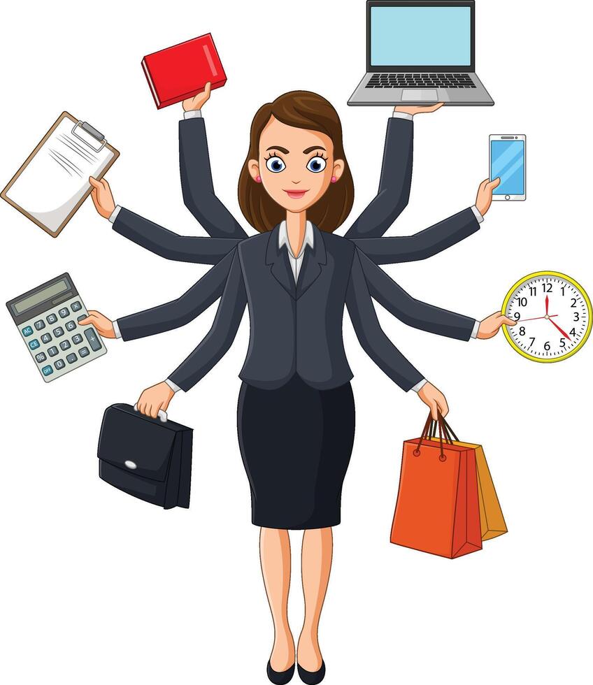 Illustration of multitasking businesswoman vector