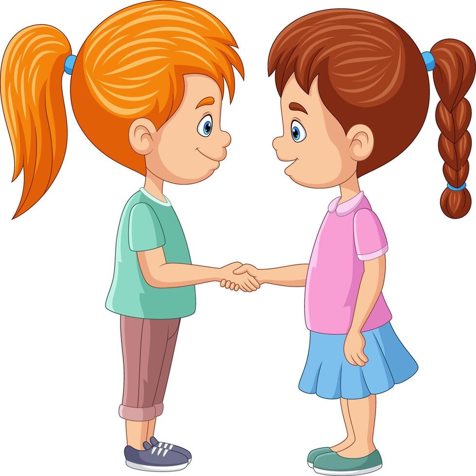 Illustration of cartoon girls shake hand vector