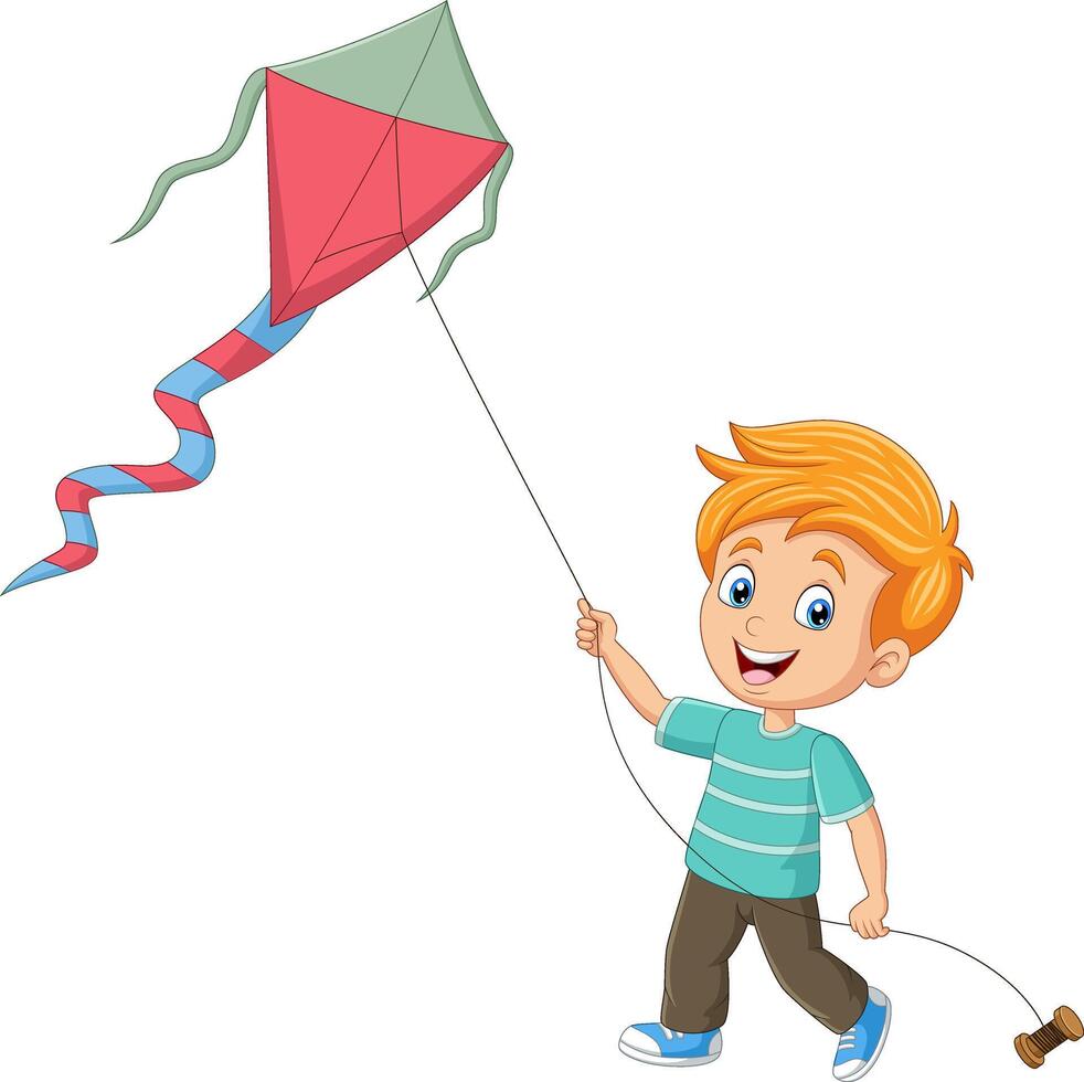 Cartoon little boy playing kite vector