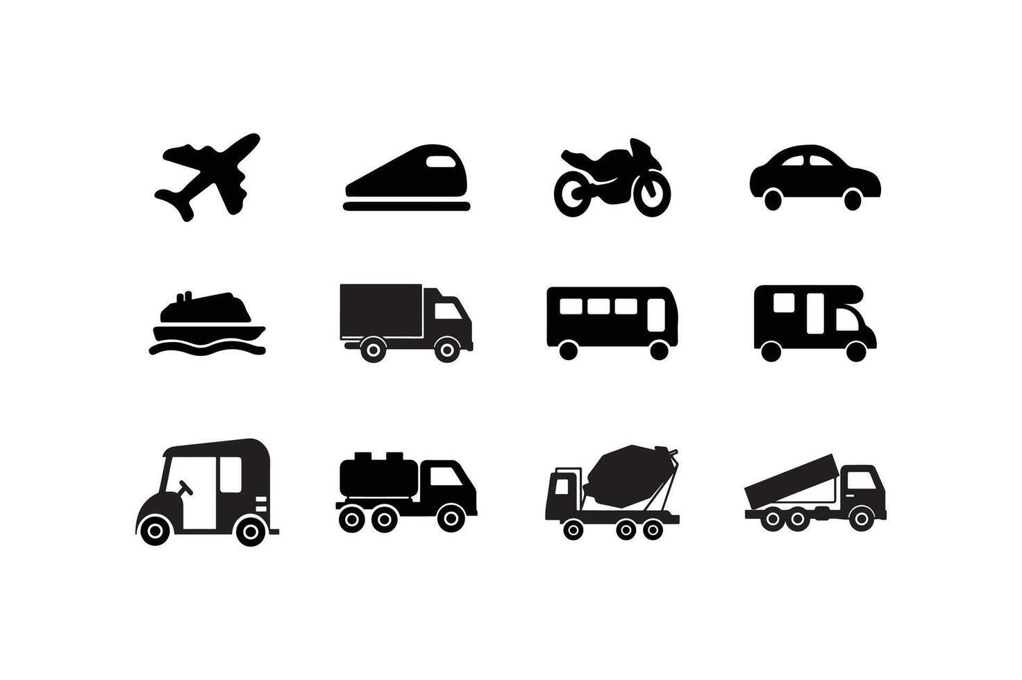 Transport Icons set art Classic Graphic Series. Transportation Set in Flat line art Design Style. Car icon set illustration isolated silhouette on white background vector