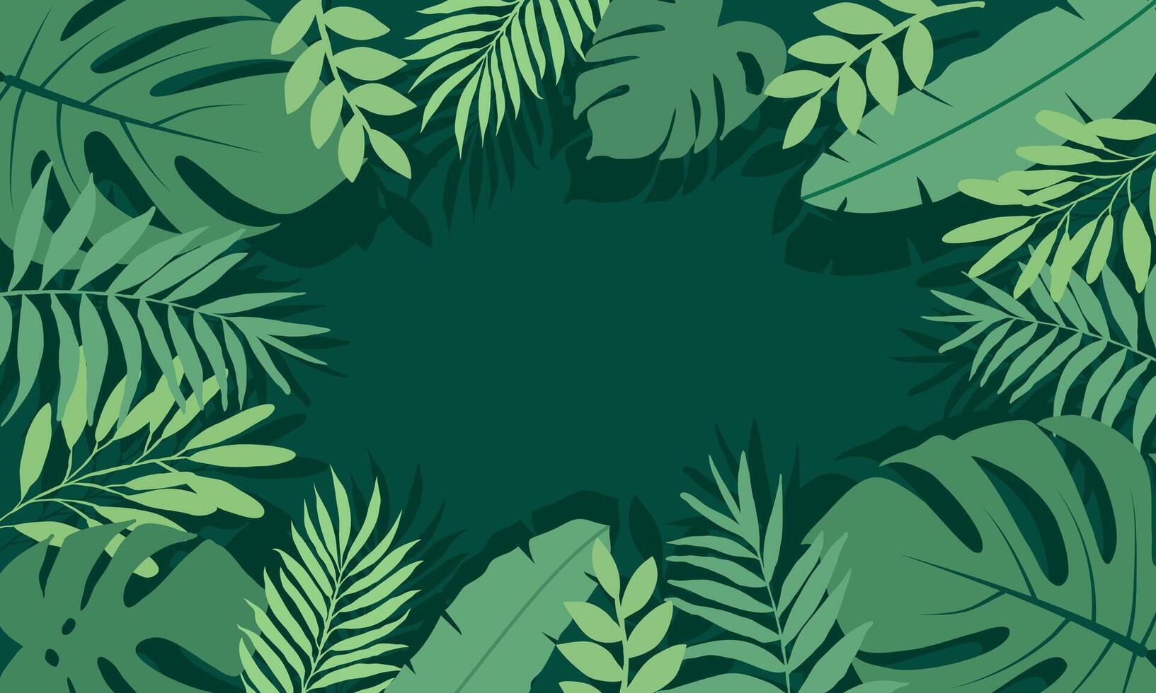 isolated green tropical plants seamless pattern with black palm leaves on a green background vector