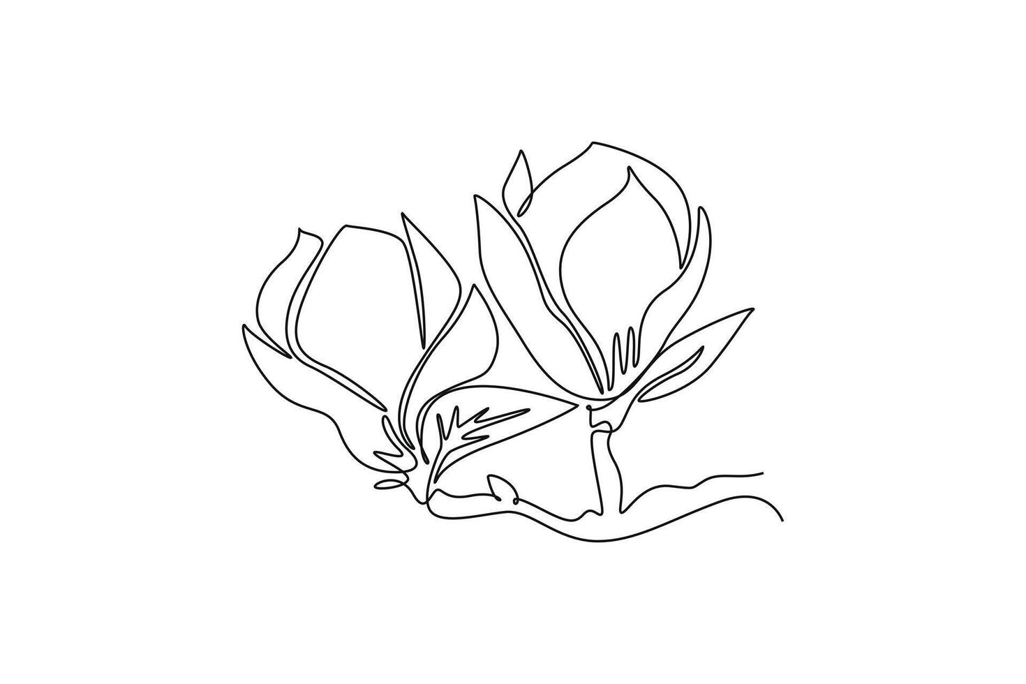 Single one line drawing beauty fresh magnoliaceae for home decor wall art poster print. Decorative magnolia flower concept for invitation card. Continuous line draw design graphic illustration vector