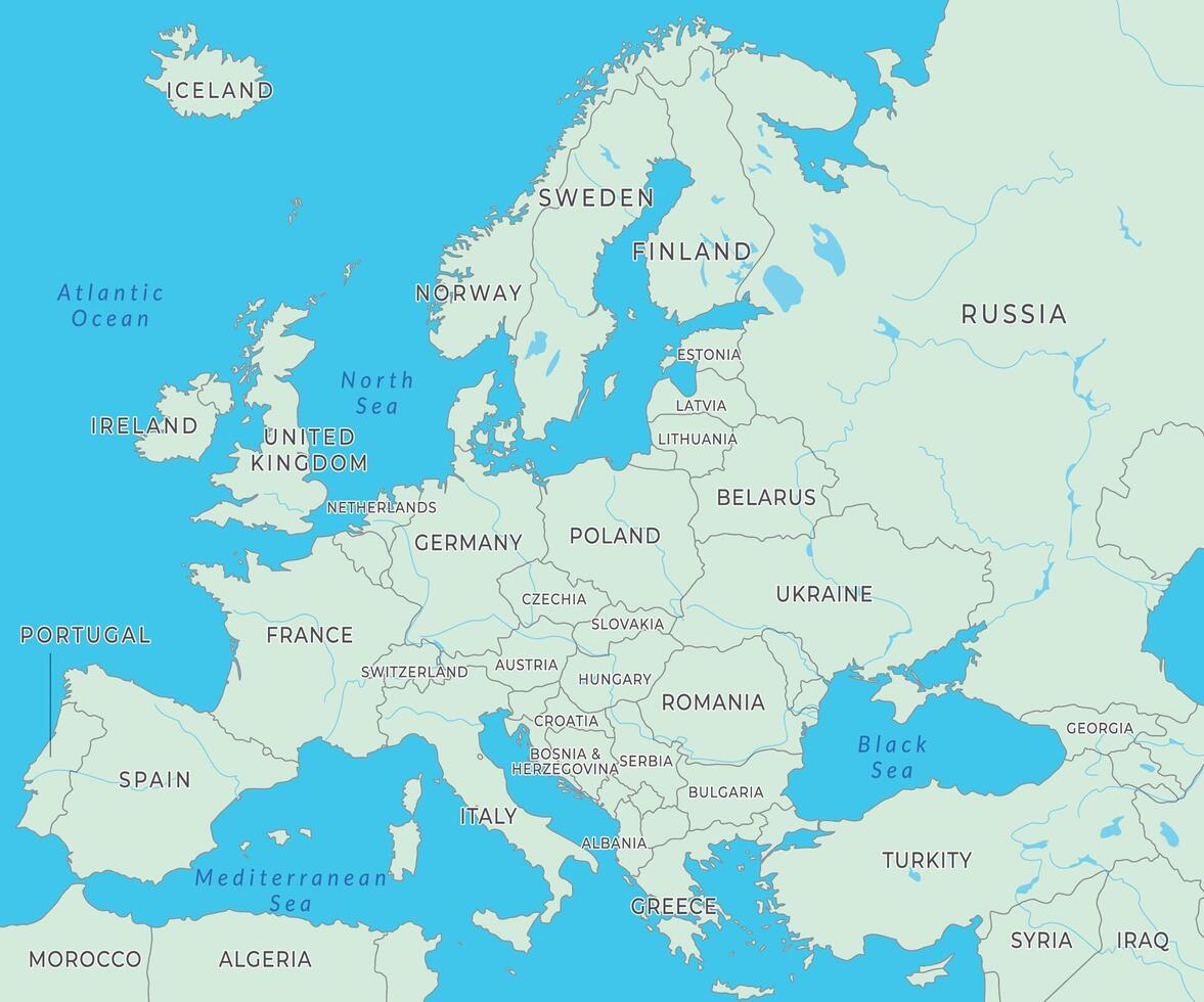 Europe map highlighting countries and borders vector