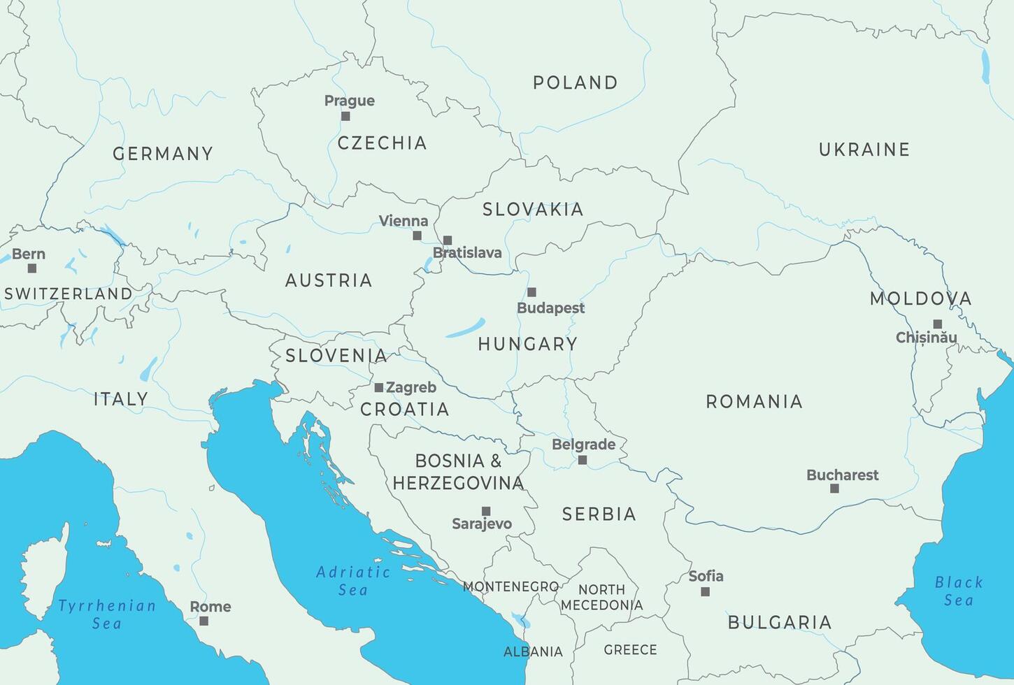 Central Europe map highlighting countries and borders vector