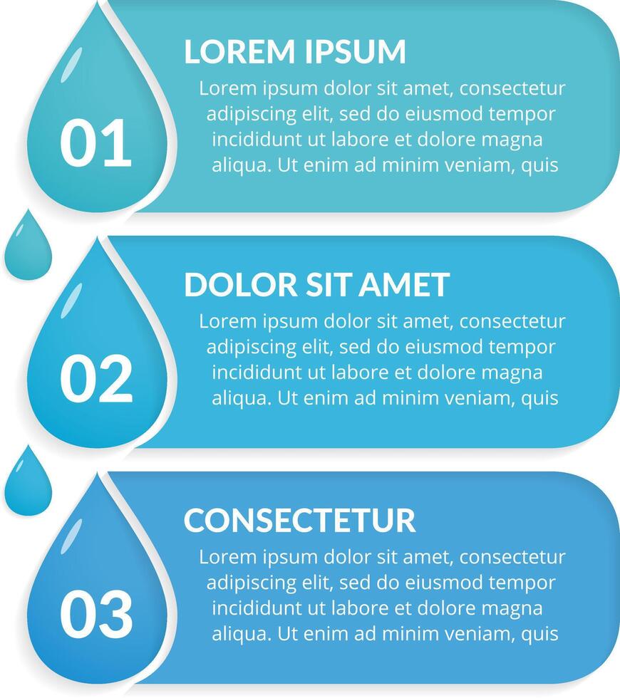Water infographic template with three steps with water drops vector