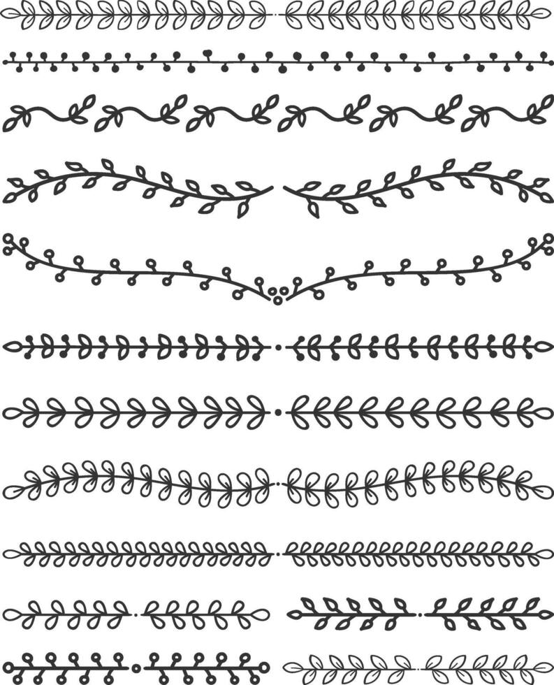 13 Hand drawn floral dividers on white background vector