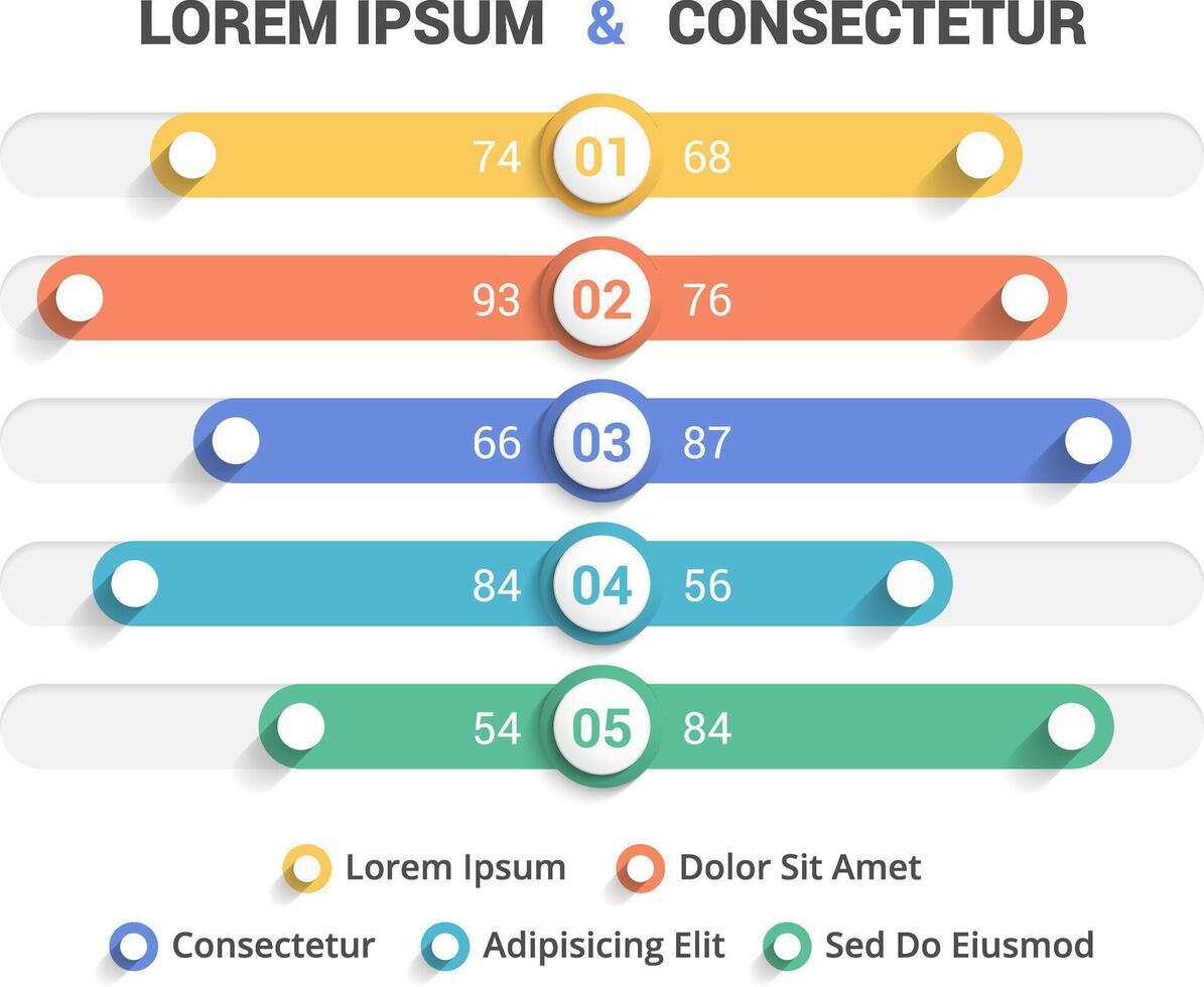 Colorful comparison chart with five elements vector
