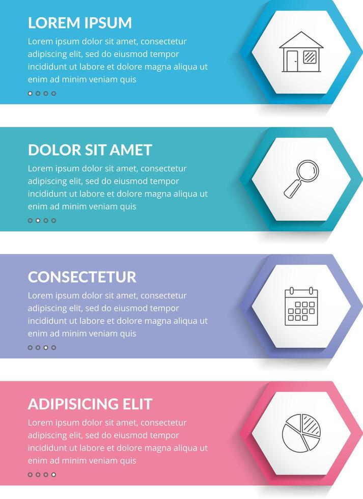 Infographic template with 4 hexagons with line icons, process chart vector