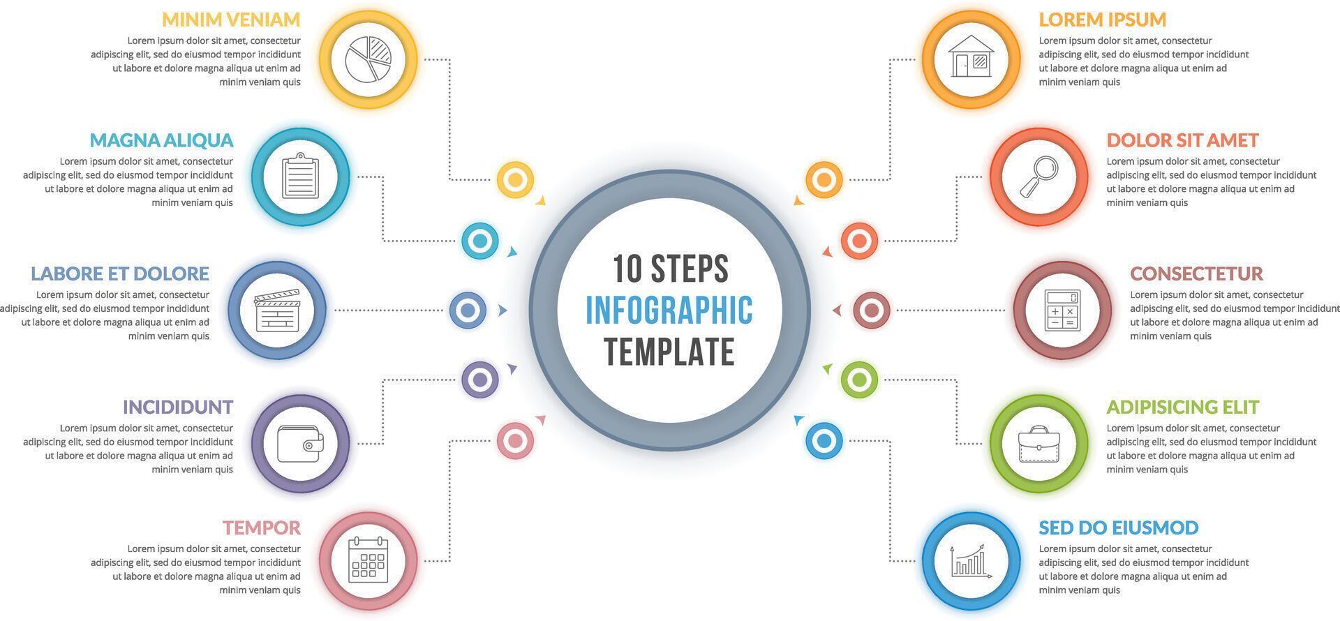 Infographic template with ten steps or options, workflow, process diagram vector