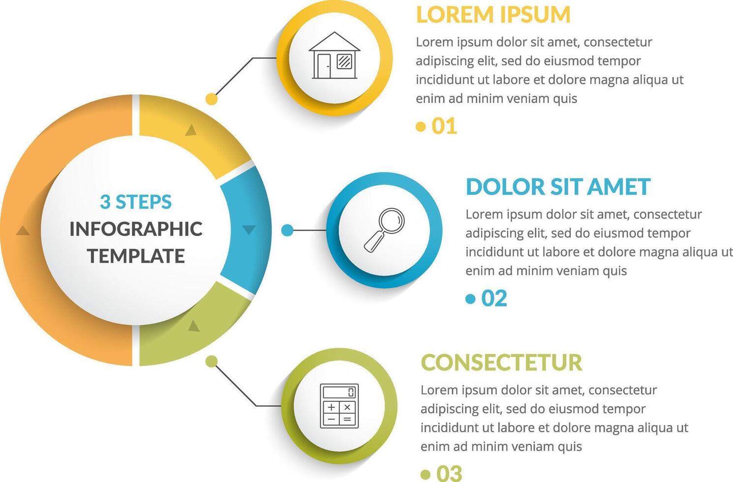 Infographic template with three steps or options, workflow or process diagram vector