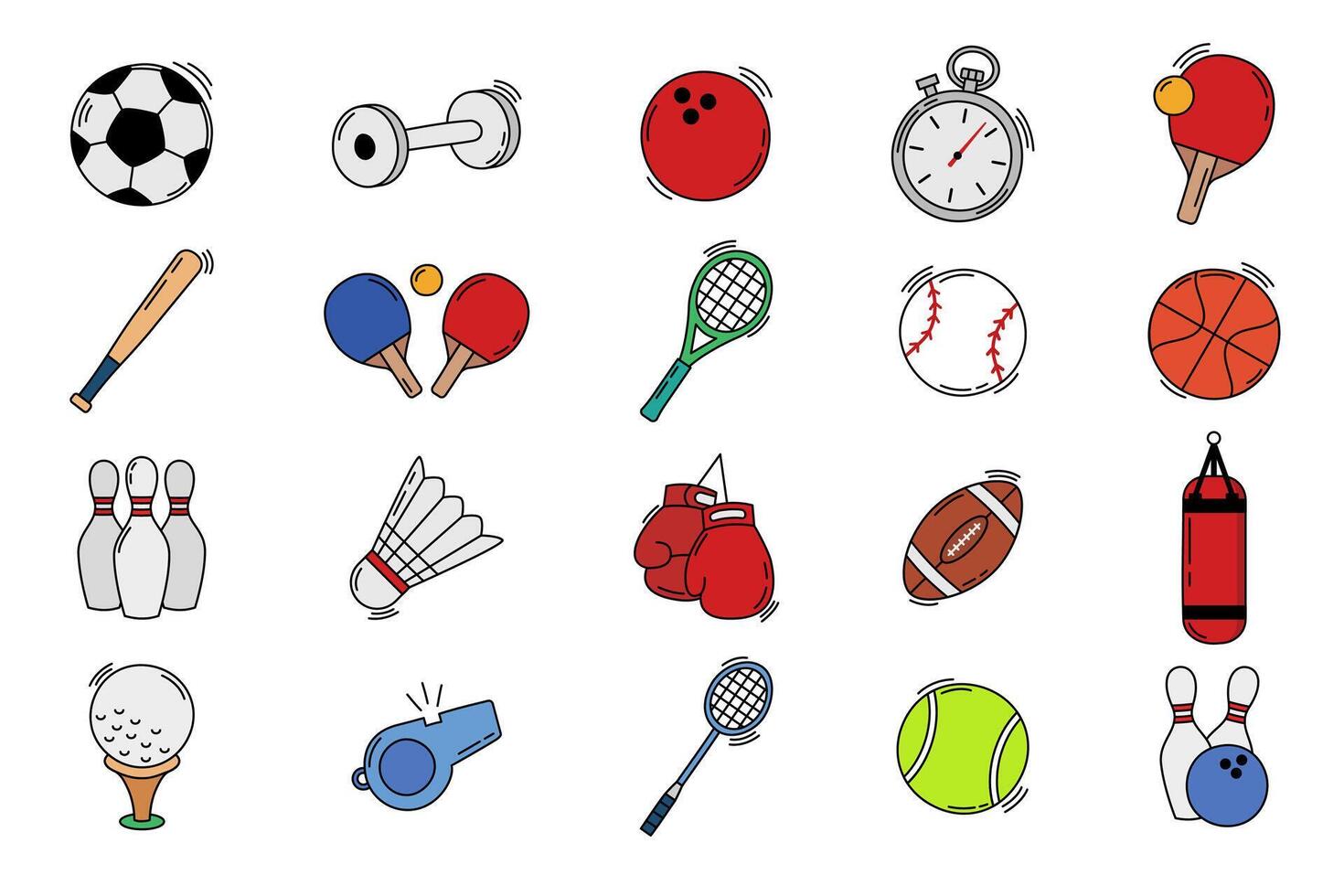 Collection of Sports Icons Illustrations in Colored Doodle Style vector