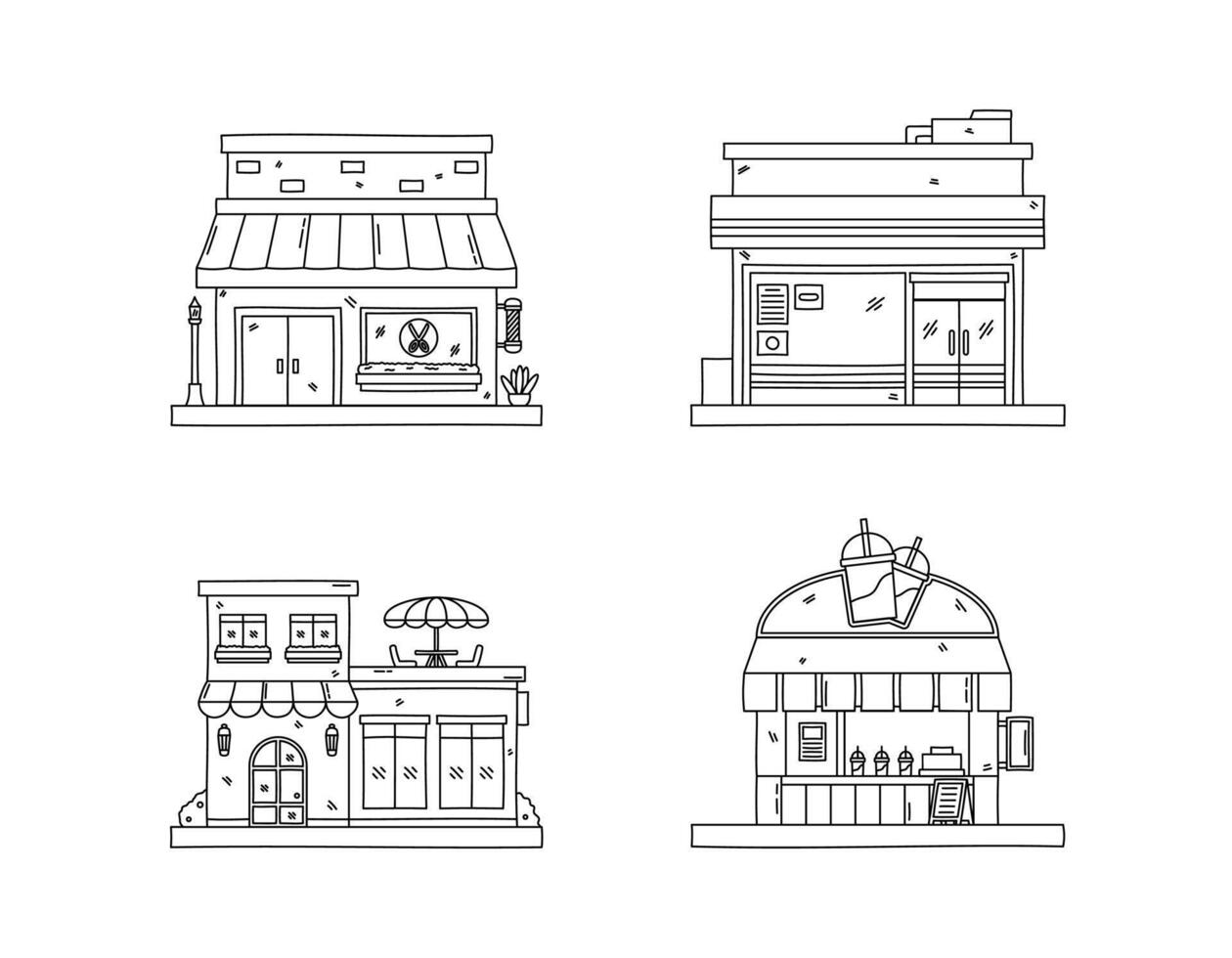 Collection of Shop Illustrations in Doodle Style vector