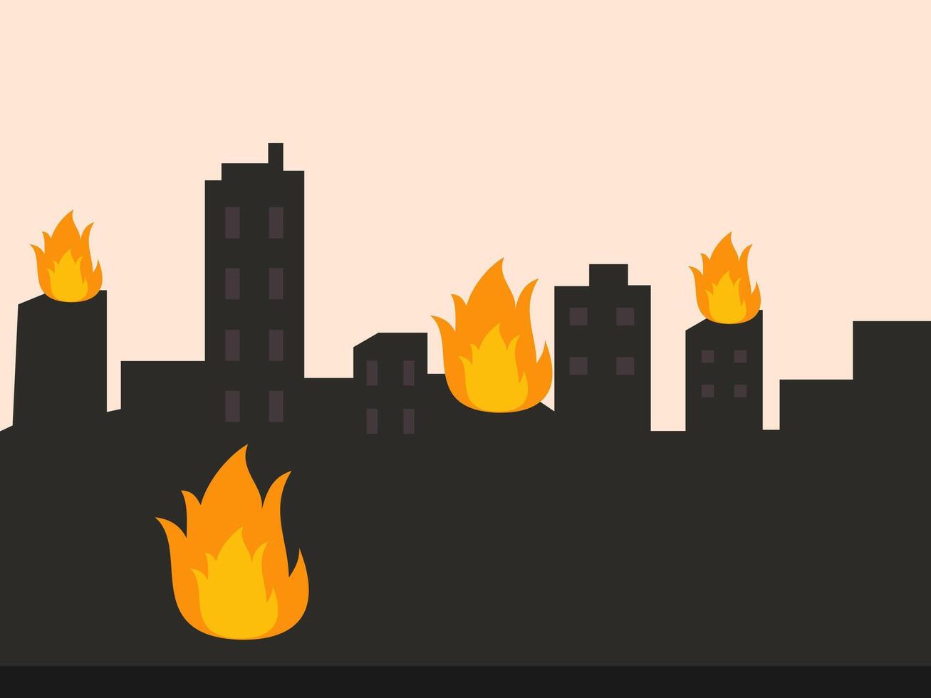 The image depicts a city skyline engulfed in flames vector