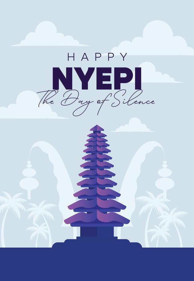 Nyepi Balinese Day of Silence Concept with Gate and Temple Illustration, Poster Banner and Template. Bali's Hindu New Year Celebration in Indonesia. vector