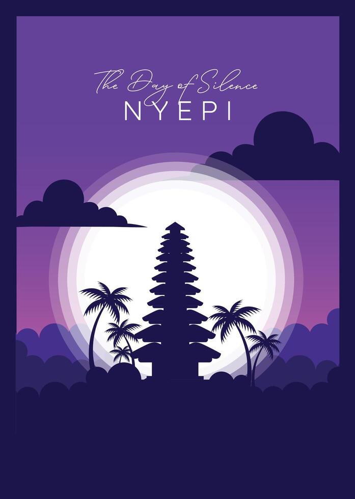 Nyepi Balinese Day of Silence Concept with Gate and Temple Illustration for Poster Banner and Template. Bali's Hindu New Year Celebration in Indonesia. vector