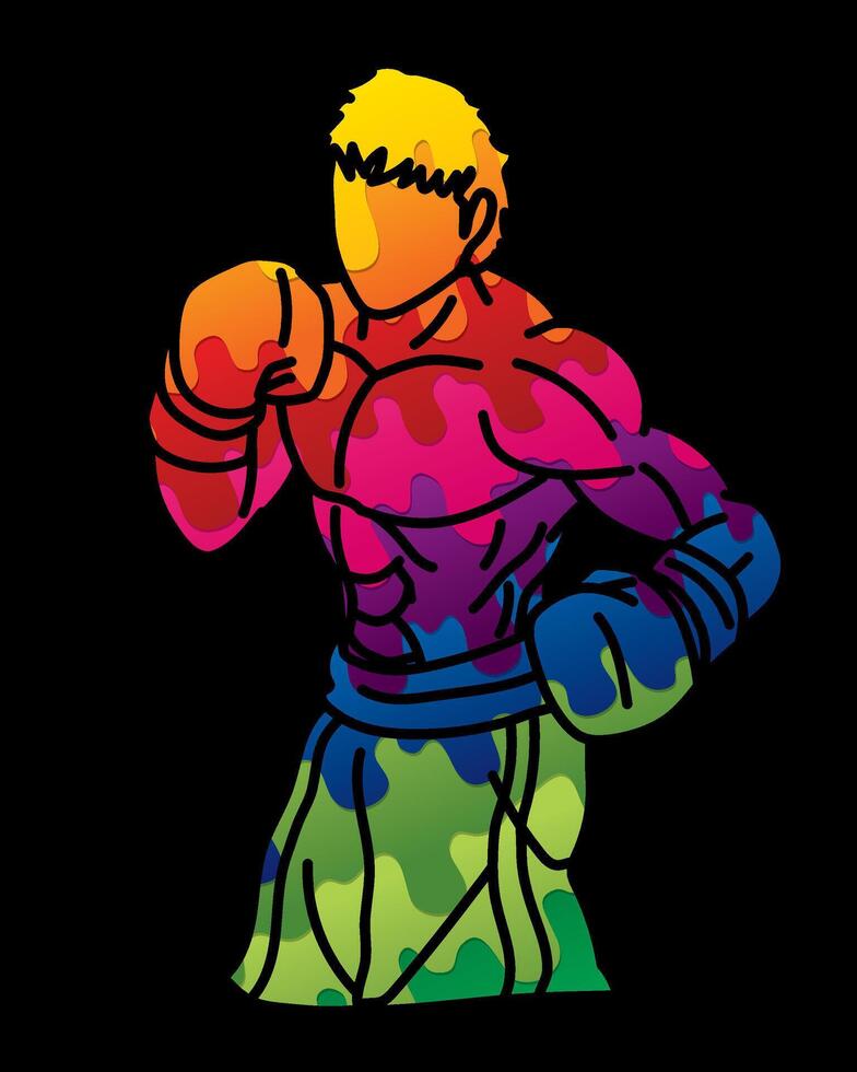 Boxing Sport Kickboxing Boxer Ready to Fight Action vector