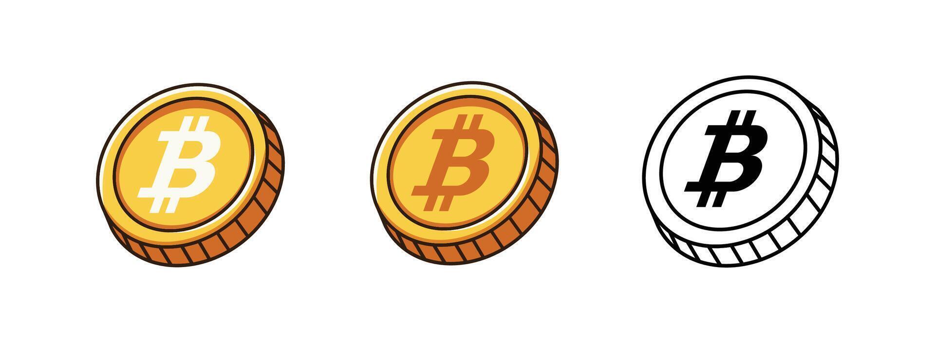 Simple Bitcoin btc coin illustration in gold tones with outline style vector