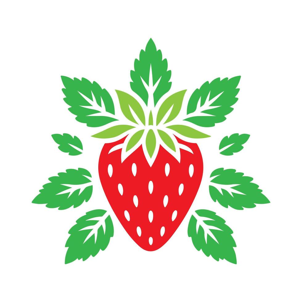 Strawberry with green leaf illustration vector