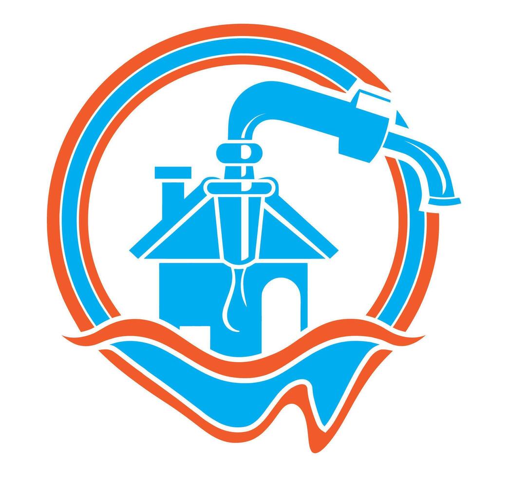 Water Tap and Modern House Silhouette, logo vector