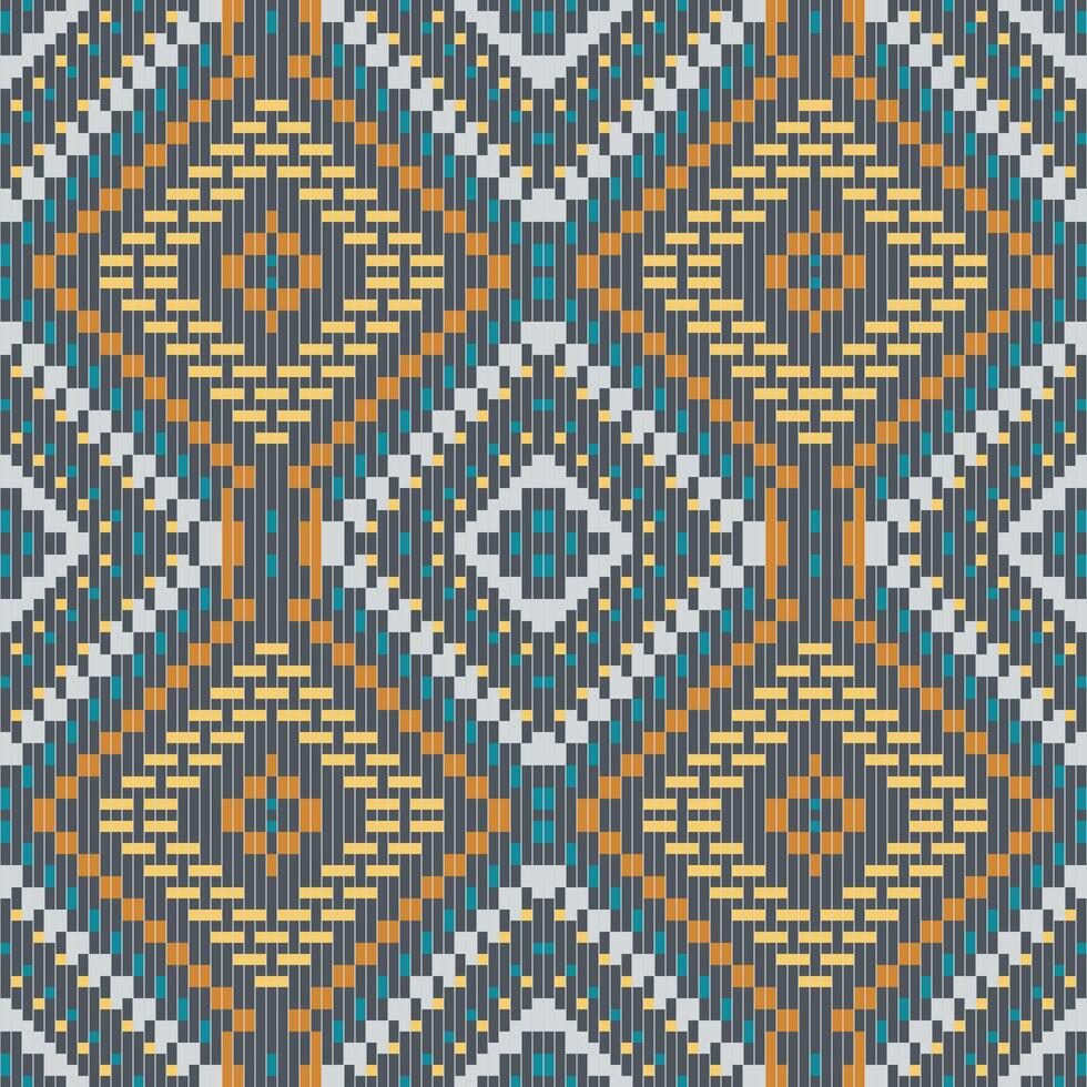 Pixel Ethnic Ikat Weaving Patternfolk Embroidery, Aztec Geometric Ornament Print. Design for Carpet, Wallpaper, Clothing, Wrapping, Fabric vector