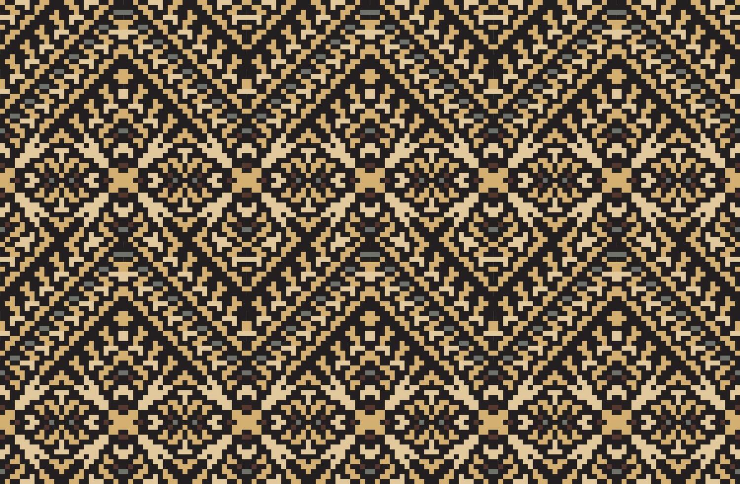 Pixel Art Abstract Uzbek Ikat Patternfolk Embroidery, Aztec Geometric Ornament Print. Design for Carpet, Wallpaper, Clothing, Wrapping, Fabric vector