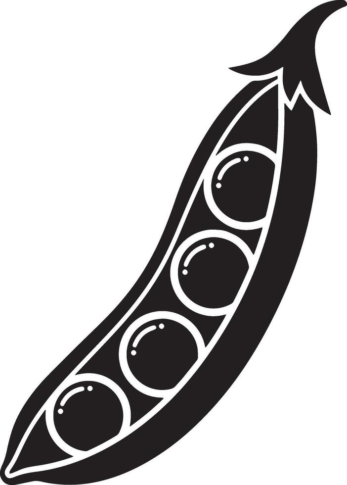Pea Pod Silhouette Art in Black and White on White Background vector