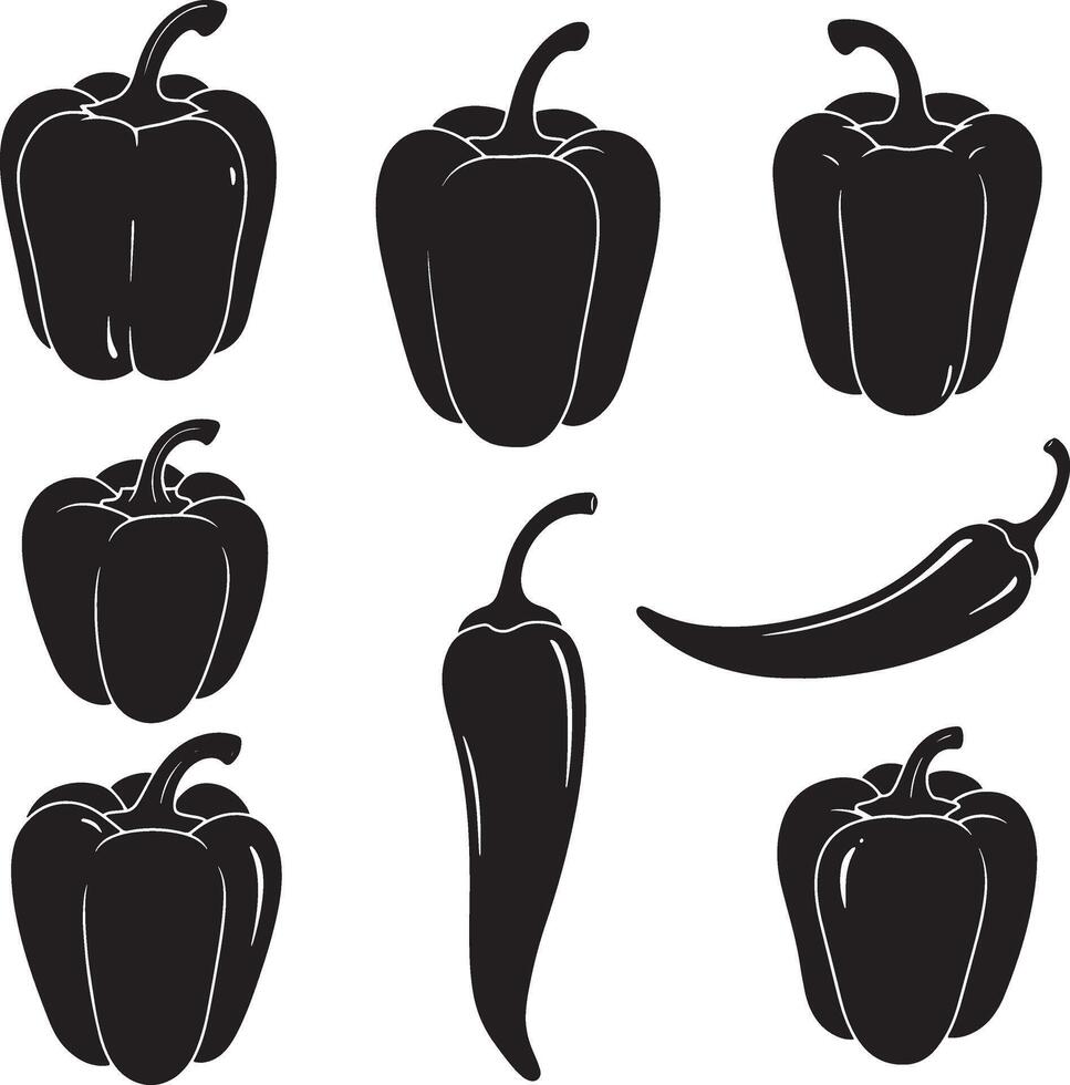 Bell Pepper Illustrations Set in Simple Minimal Style vector