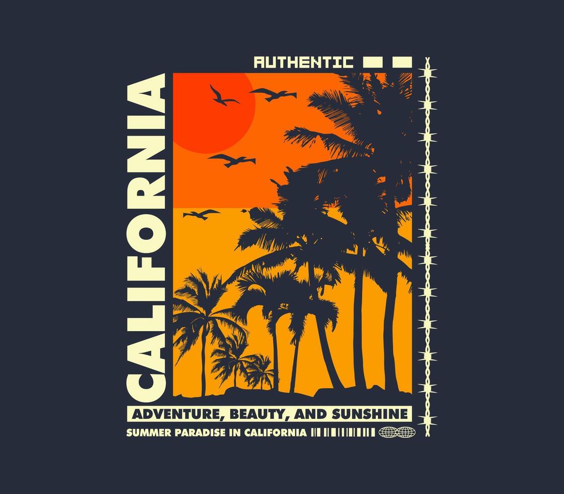 California summer vibes with palm tree silhouettes for T-shirt graphics, streetwear, posters, print designs, and more vector
