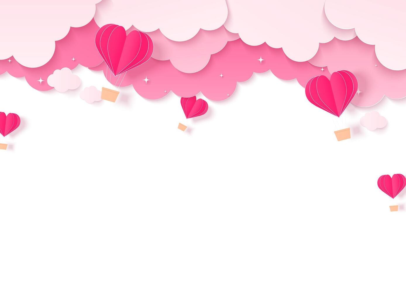 Paper heart balloon with cloud background vector