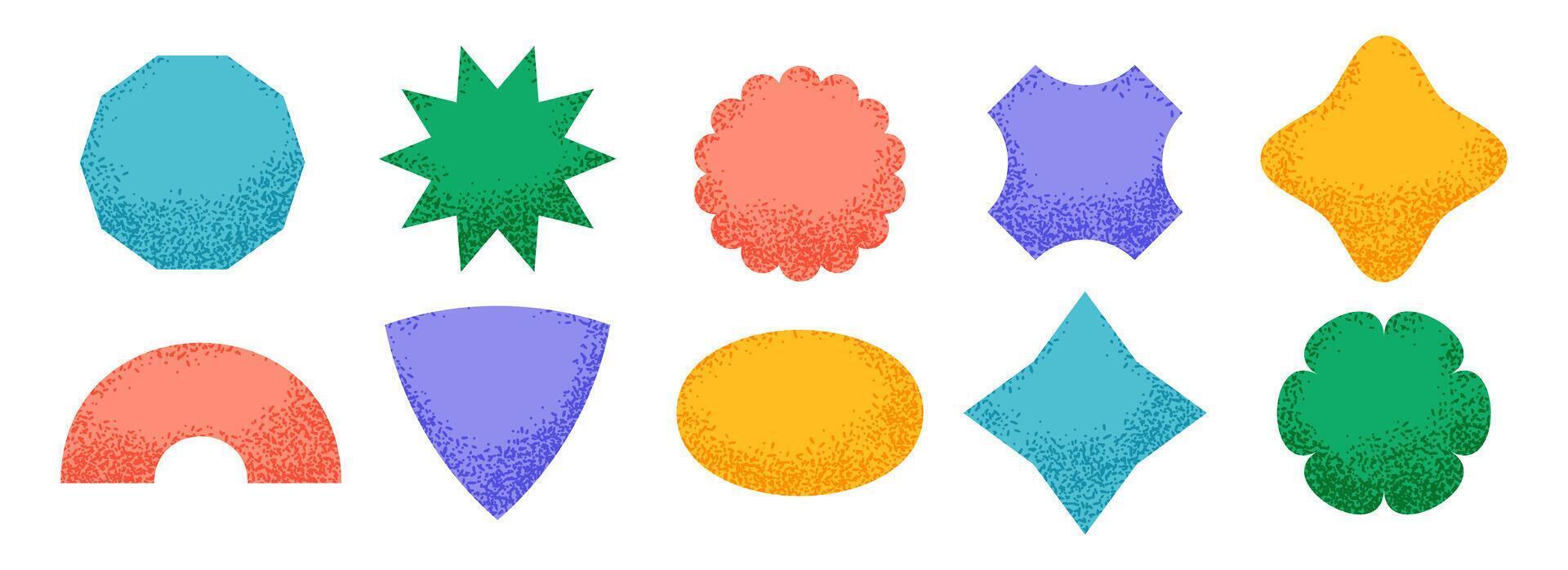 Bright sticker shape collection. Primitive geometric label element pack. Kid textured patch bundle. Set of abstract dotted blank badges for price tag and sale promotion. Design elements set vector