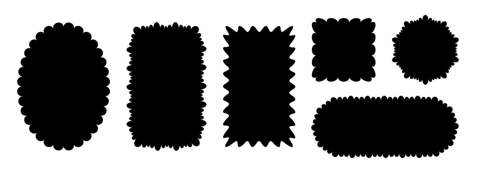 Black wave edge frame collection. Jagged scalloped border element set. Wavy undulate graphic design templates for decoration, banner, poster, sticker, badge, tag. Vintage bundle vector
