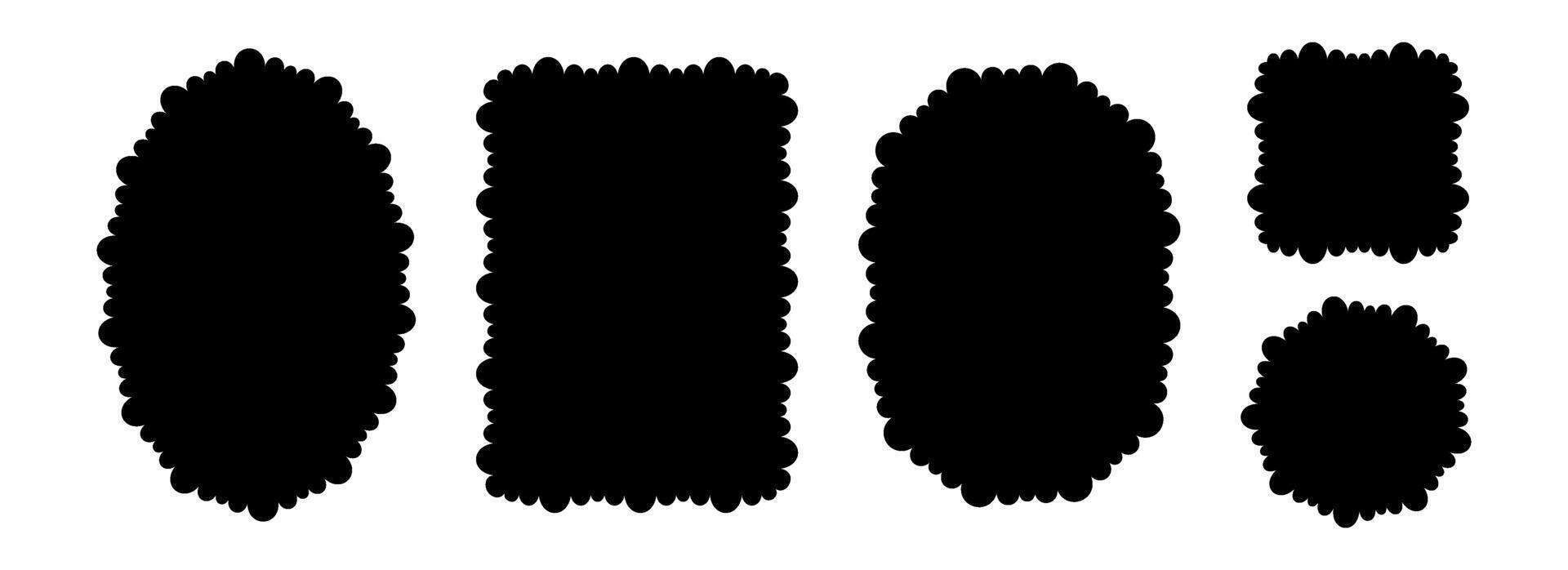 Different wave edge frame collection. Jagged scalloped border element set. Black wavy undulate graphic design templates for decoration, banner, poster, sticker, badge. Vintage bundle vector