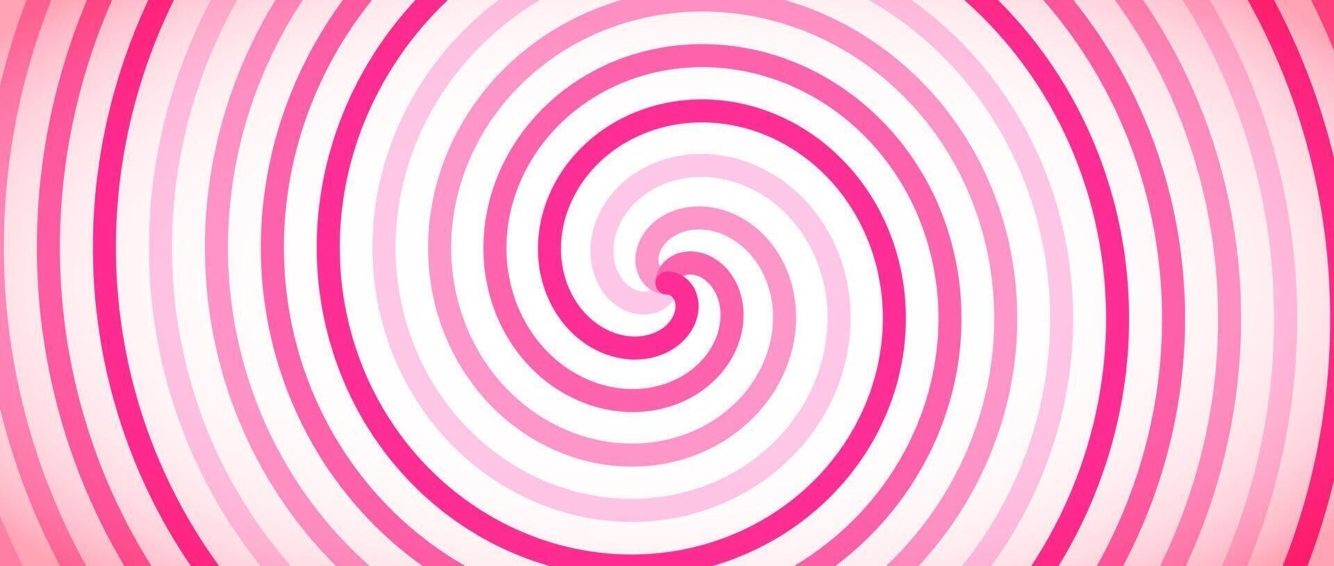 Strawberry candy color spiral background. Pink rotating swirl pattern wallpaper. Cute spinning vortex for banner, poster, flyer, booklet. Sweet cartoon hypnotic concept. Ice cream backdrop vector