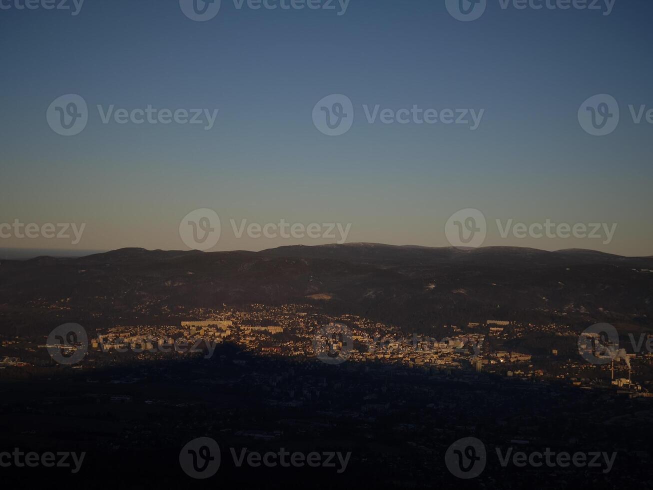 Liberec cityscape at sunset from jested mountain, czech republic photo