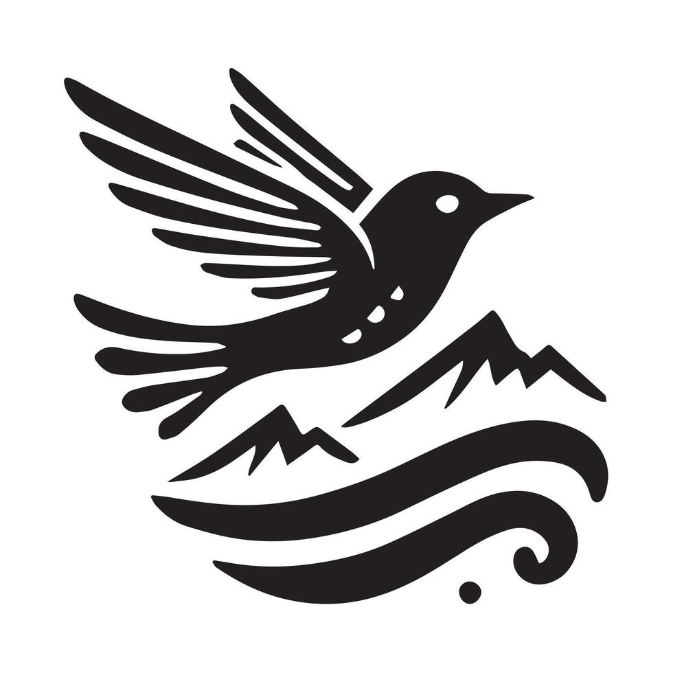 Black and White Bird in Flight, Graphic Design vector