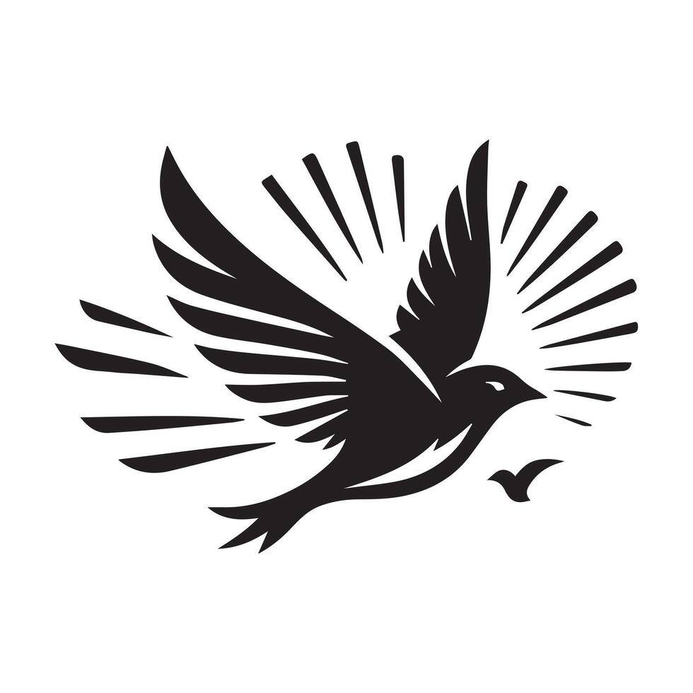 A stylized, black silhouette of a bird in flight against a white background. vector