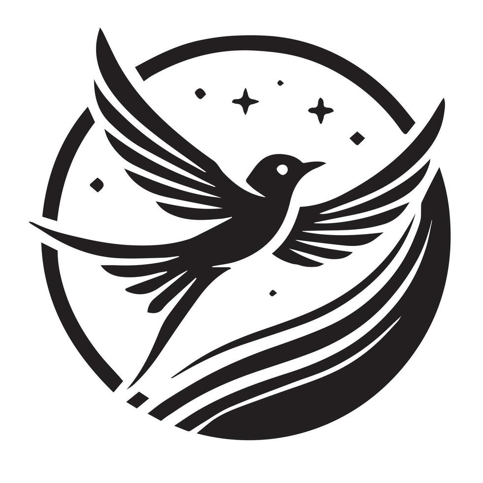 Stylized Flying Bird Design with Celestial Elements vector