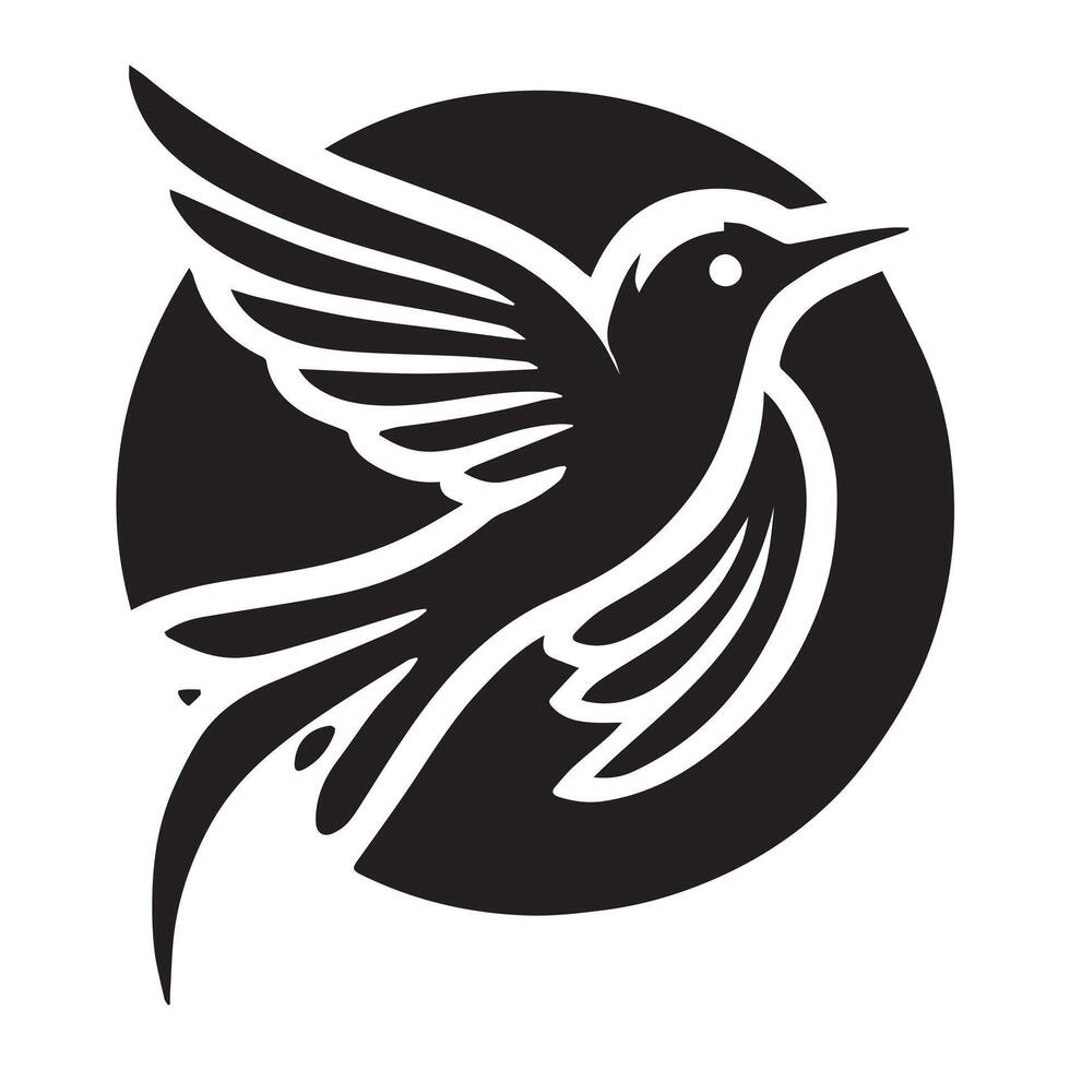 A stylized, black silhouette of a bird in flight symbol vector