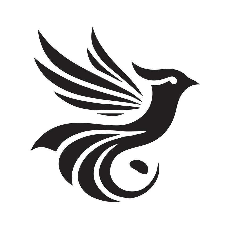 A stylized, black silhouette of a bird in flight, encircled by a circular border. vector