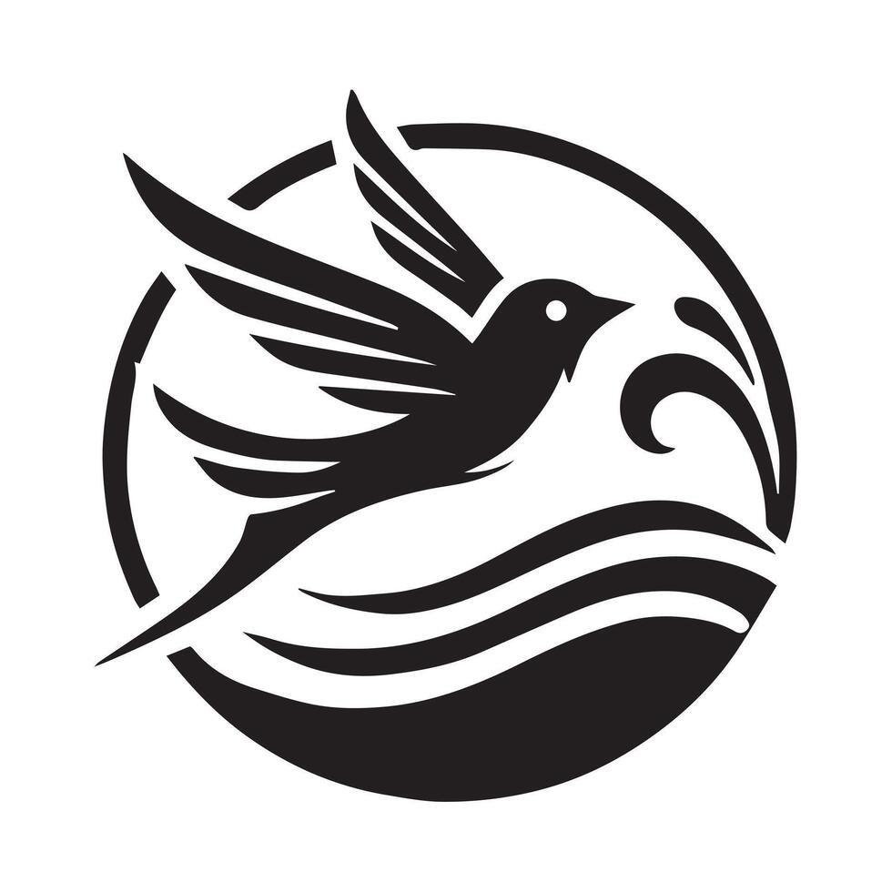 Stylized Black Bird in Flight Logo Design vector